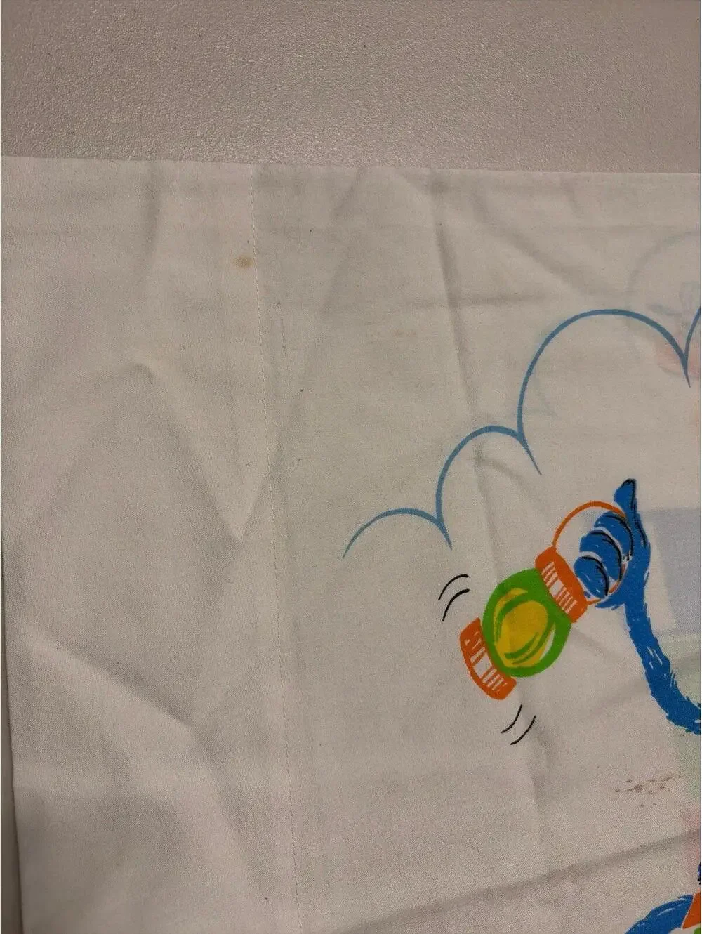 Vintage 80s Sesame Street Big Bird Cookie Monster Bert Ernie Train Pillowcase